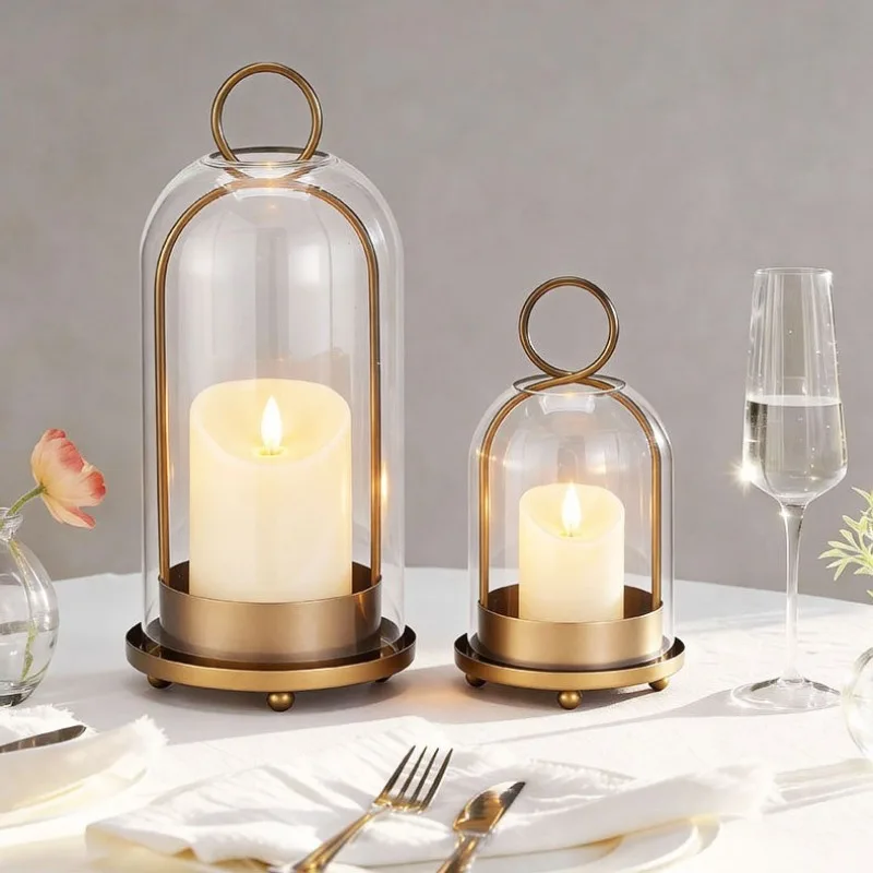 Vintage Collectible Glass - حامل شموع معدني وزجاجي بتصميم عتيق