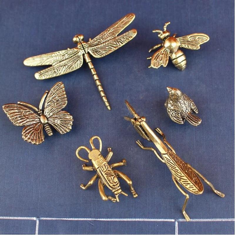 Vintage Fairy Figurines Collectible - تماثيل حشرات صغيرة من النحاس بتصميم