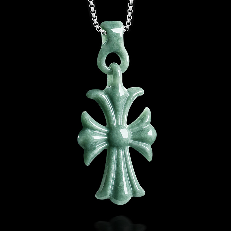 Vintage Necklace - قلادة صليب من اليشم البورمي الطبيعي،