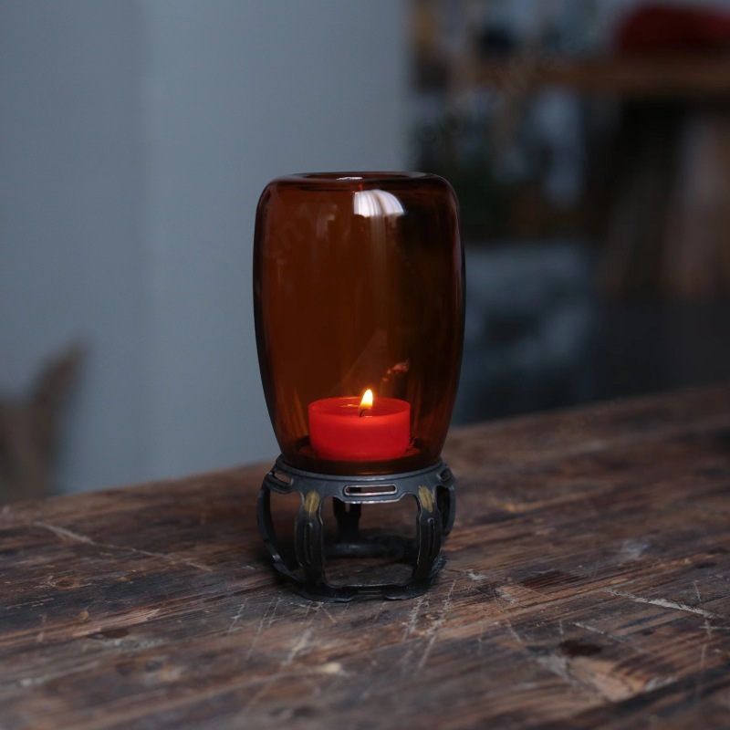 Vintage Collectible Glass - حامل شموع زجاجي بتصميم عتيق، إضاءة